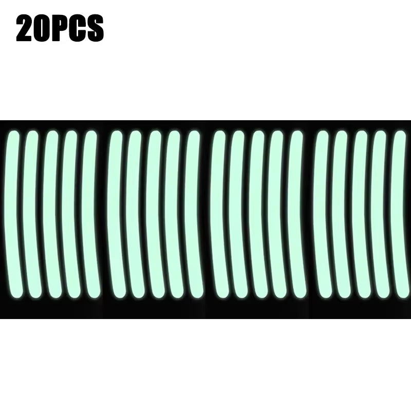20Pcs Car Wheel Hub Reflective Sticker Tire Rim Reflective Strips Luminous for Night Driving Car Bike Motorcycle Wheel Sticker