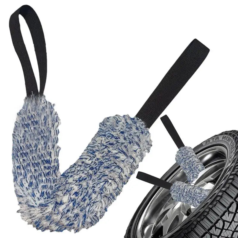 Car Wheel Wash Towel Brush Double-Sided Long Belt Cleaning Towel Microfiber Coral Plush Wheel Pull Belt Brush Hub Detail Towel