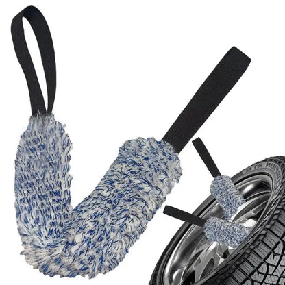 Car Wheel Wash Towel Brush Double-Sided Long Belt Cleaning Towel Microfiber Coral Plush Wheel Pull Belt Brush Hub Detail Towel
