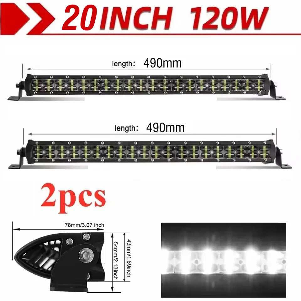 6D Lens Ultra Strip LED Light Bar 8" 14" 20" Inch Driving Fog Lamp Work Light 4X4 Led Bar for Motorcycle Offroad SUV ATV Tractor