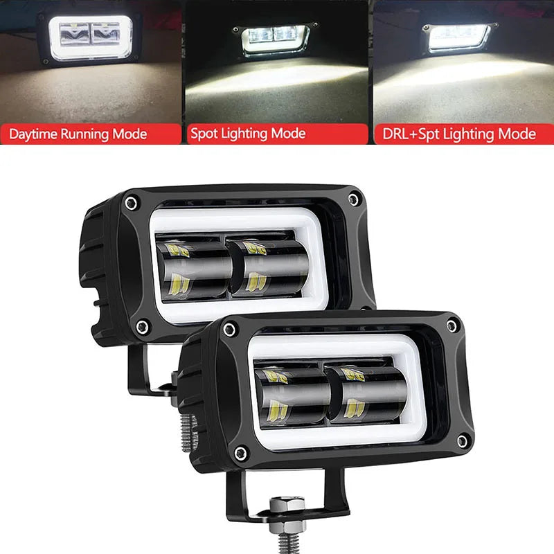 8D 4" Led Motocycle Headlight Auxiliary Spotlights Offroad Fog Lamp White Angel Eye for Jeep Truck Moto Scooters ATV UTV UAZ SUV