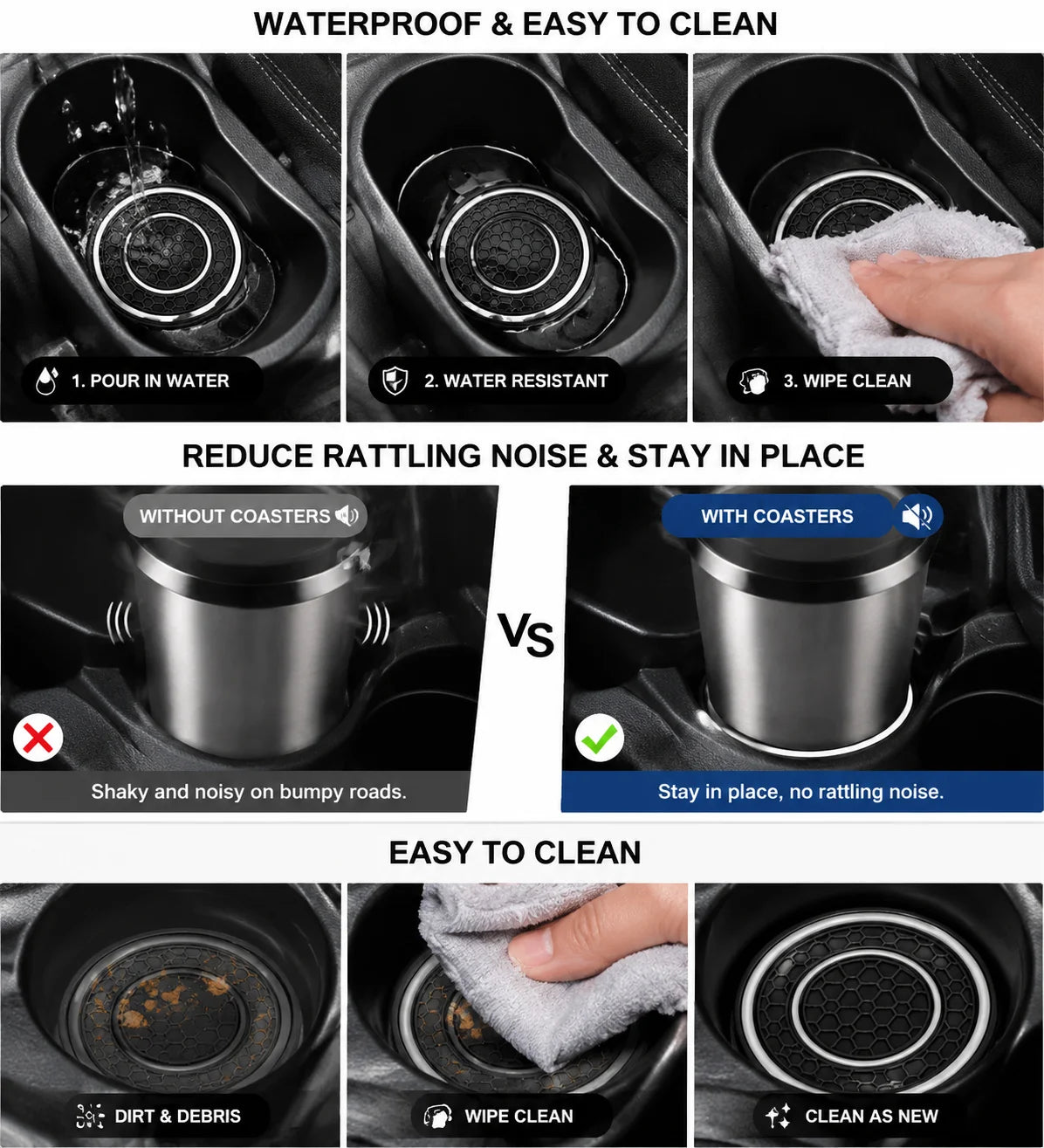 2Pcs round Silicone Car Cup Holder Coaster anti Slip Waterproof Cup Mat Universal Vehicle Interior Protective Cup Holder Pad