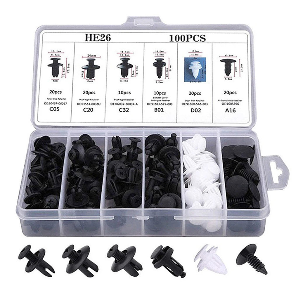 100Pcs Auto Fastener Clip Car Fender Push Retainer Pin Rivet Bumper for Door Trim Panel Retainer, Box/Bag Package
