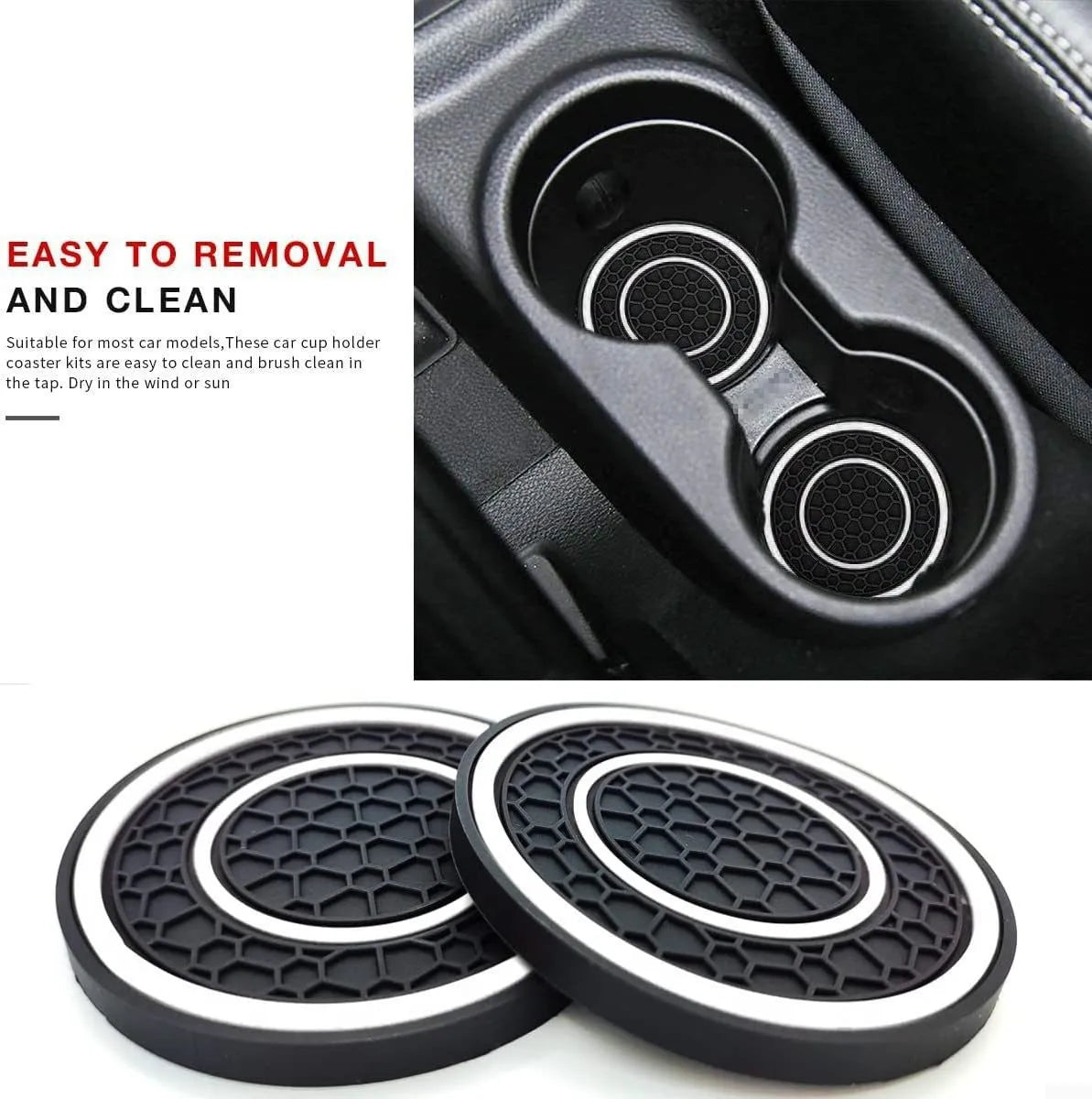 2Pcs round Silicone Car Cup Holder Coaster anti Slip Waterproof Cup Mat Universal Vehicle Interior Protective Cup Holder Pad