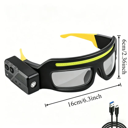 Rechargeable LED Glasses Headlight Glasses with Motion Sensor Touch Control 5 Modes TYPE-C Glasses for Running Camping Cycling
