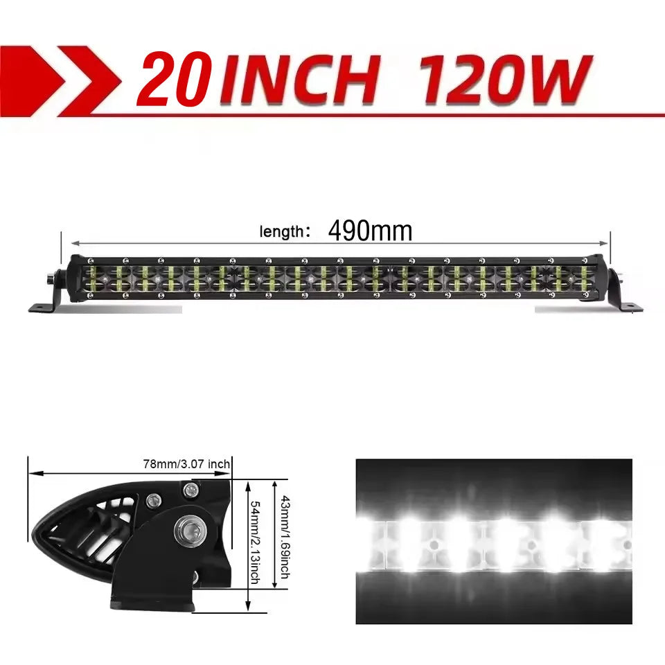 6D Lens Ultra Strip LED Light Bar 8" 14" 20" Inch Driving Fog Lamp Work Light 4X4 Led Bar for Motorcycle Offroad SUV ATV Tractor