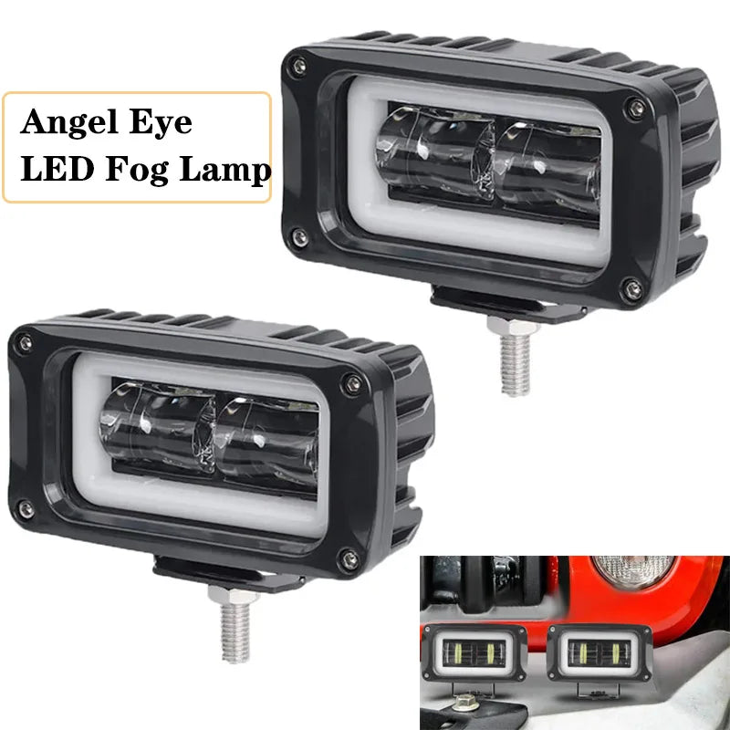 8D 4" Led Motocycle Headlight Auxiliary Spotlights Offroad Fog Lamp White Angel Eye for Jeep Truck Moto Scooters ATV UTV UAZ SUV