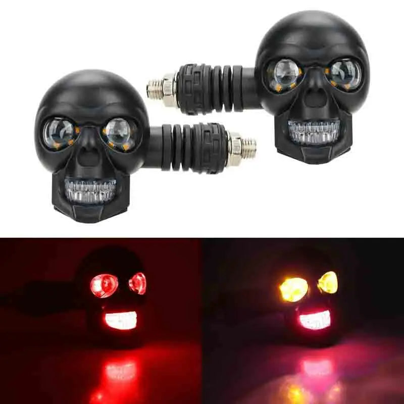 Motorcycle LED Dual Color Skull Fog Lights Auxiliary Headlights Waterproof Flasher Front Rear Turn Signal Indicator Lights