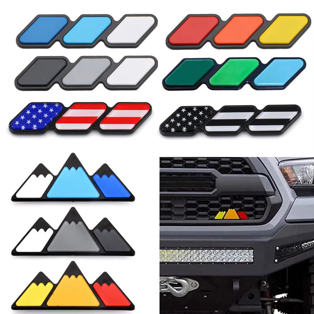 3 Colors Grille Badge Emblem Logo for Toyota Tacoma Tundra 4Runner TRD Highlande Rav4 CHR Strip Air Inlet Auto Car Accessories