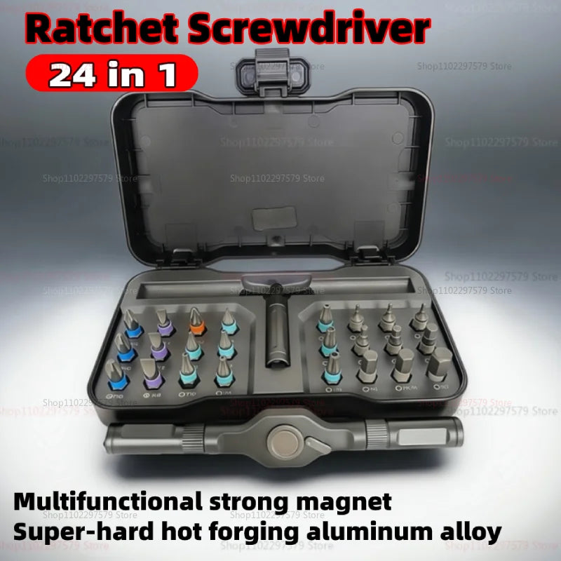 24-In-1 Multifunctional Screwdriver and Ratchet Wrench Set Magnetic Tips Home Repair Tool Kit for DIY Tasks Maintenance Projects