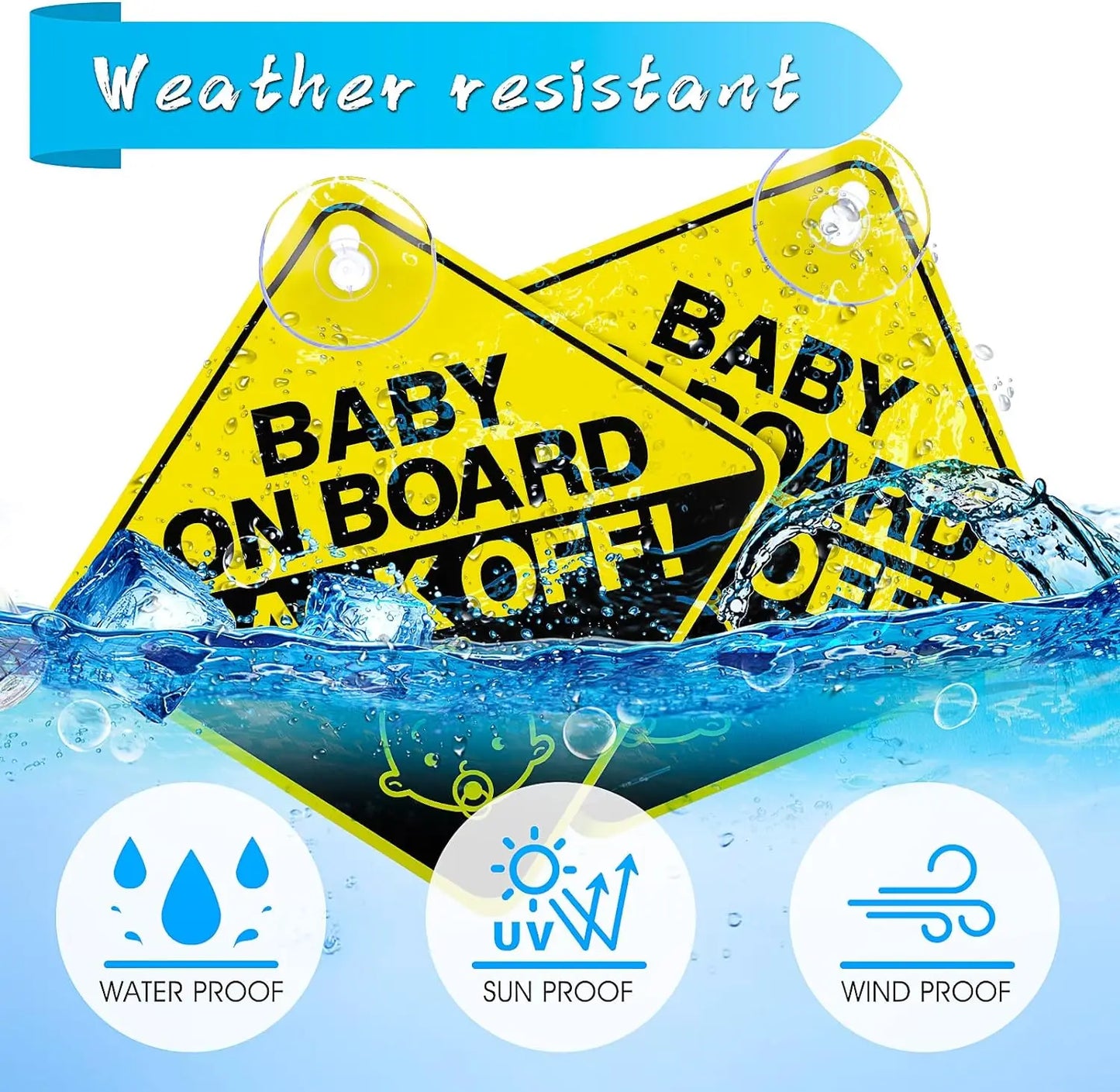 Baby on Board Warning Signs with Suction Cups for Car Window Waterproof Sunproof Durable and Strong Safety Warning Car Sticker