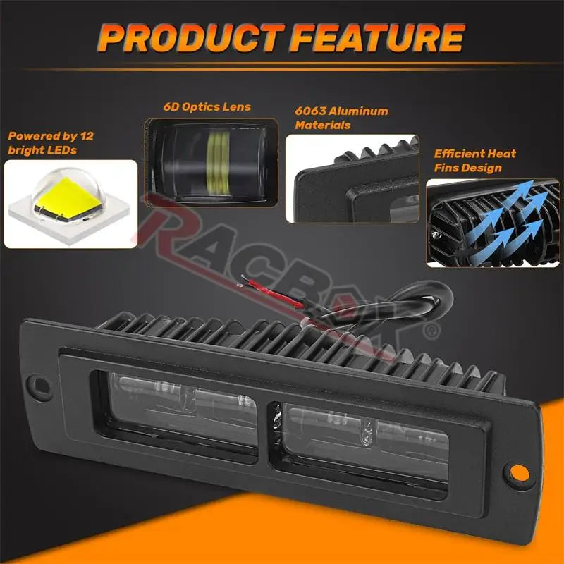 6D Lens Flush Mount Reverse Light 7 Inch LED Work Light Bar White Yellow Driving Fog Lamp for Truck Trailer Camper Van 4X4 SUV