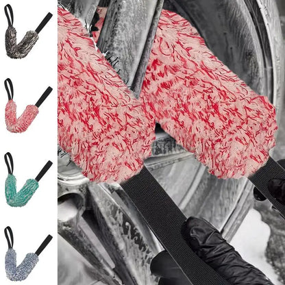 Car Wheel Wash Towel Brush Double-Sided Long Belt Cleaning Towel Microfiber Coral Plush Wheel Pull Belt Brush Hub Detail Towel