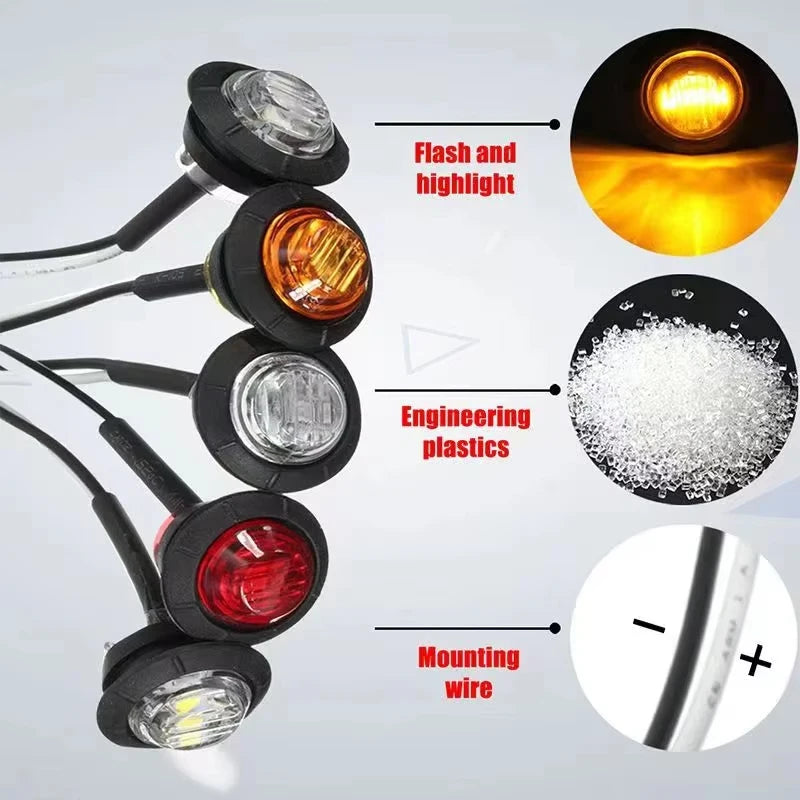 12V 24V LED Side round Marker Lights Indicator Lights Waterproof LED for Truck Trailer Boat Turn Signal Lamp
