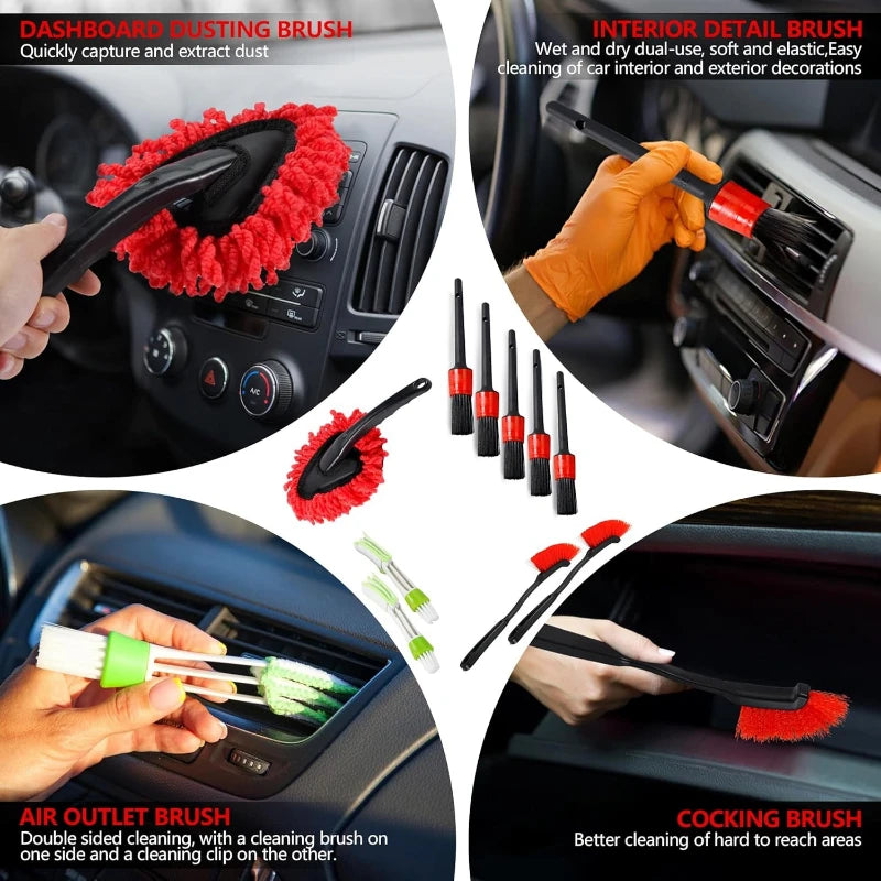35Pcscar Detailing Kit & Car Cleaning Kit – Windshield Tool, Long Wheel Brush & 2 Angled Brushes, 4 Polishing Pads &4 Wax Pads