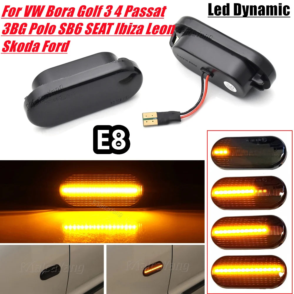 1Pair Dynamic Flowing LED Side Marker Turn Signal Light for VW Transporter T5 Polo Golf 3 4 Passat B5 Sharan Lupo Bora Multivan