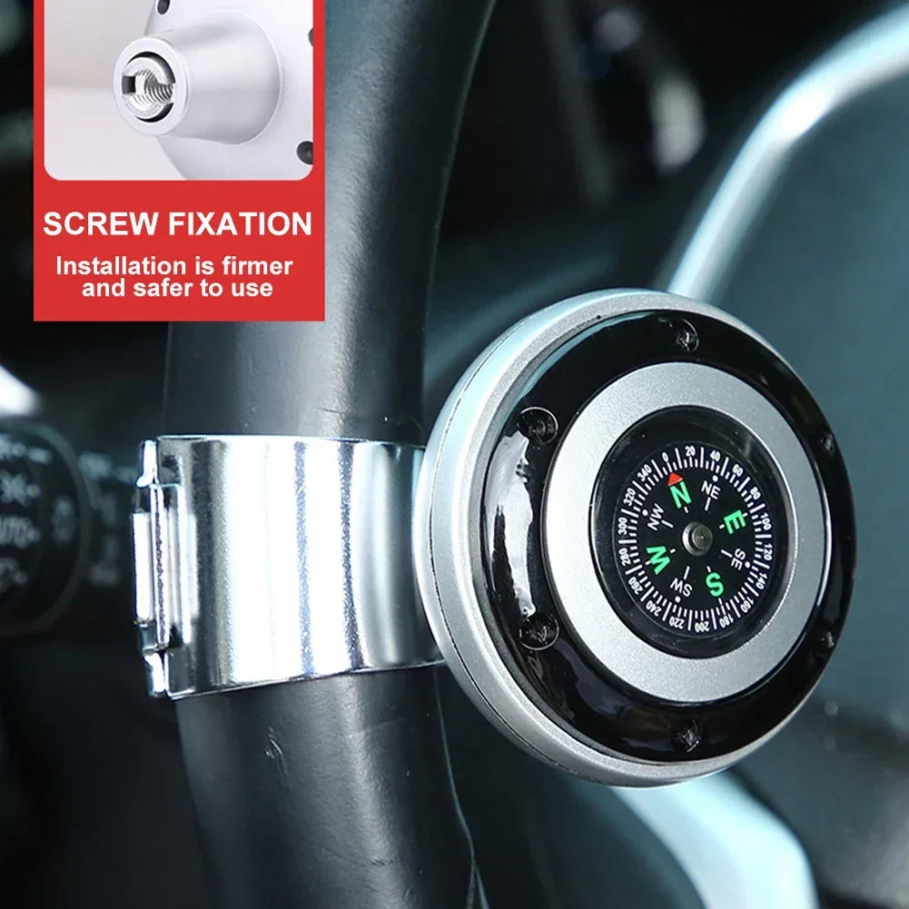 Steering Wheel Spinner Knob with Compass Universal 360 Degree Rotation Metal Power Handle Ball Booster for Car Vehicle Auto
