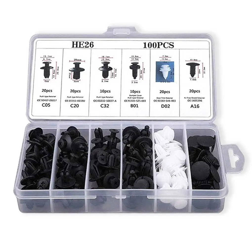 100Pcs Auto Fastener Clip Car Fender Push Retainer Pin Rivet Bumper for Door Trim Panel Retainer, Box/Bag Package