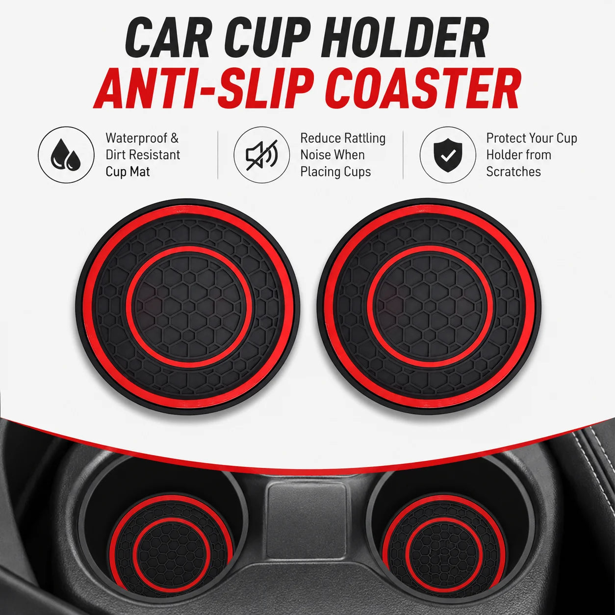 2Pcs round Silicone Car Cup Holder Coaster anti Slip Waterproof Cup Mat Universal Vehicle Interior Protective Cup Holder Pad