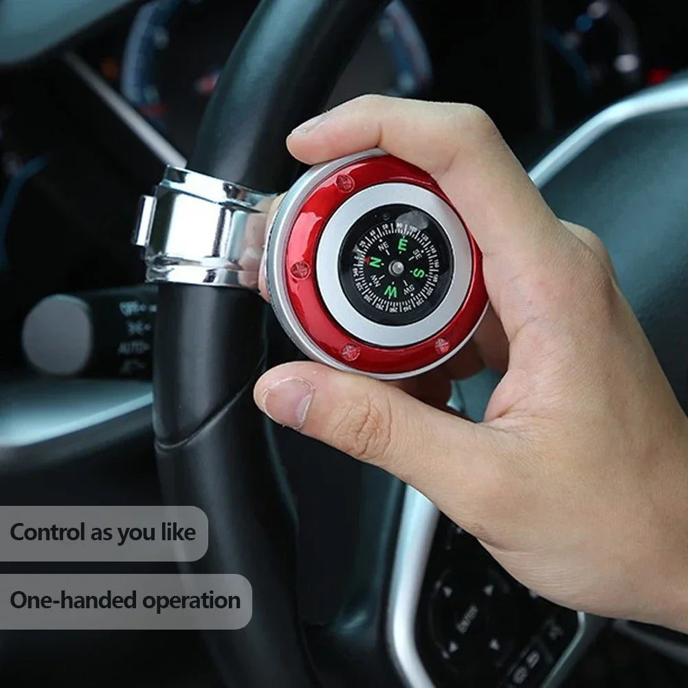 Steering Wheel Spinner Knob with Compass Universal 360 Degree Rotation Metal Power Handle Ball Booster for Car Vehicle Auto