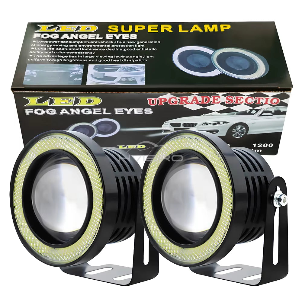 2Pcs Auto 30W Car Driving DRL Fog Lights COB Angel Eye 64/76/89Mm Ambient Lamps Waterproof Daytime Running Bulb Headlight DC 12V