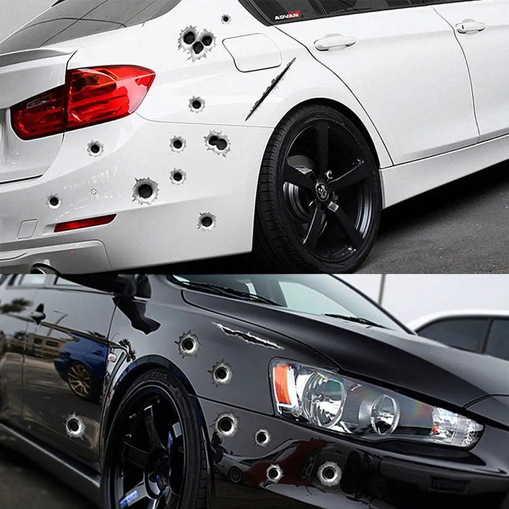 1Pcs Funny Car Stickers 3D Bullet Hole Car Side Stickers Car-Covers Motorcycle Scratch Realistic Bullet Hole Waterproof Stickers
