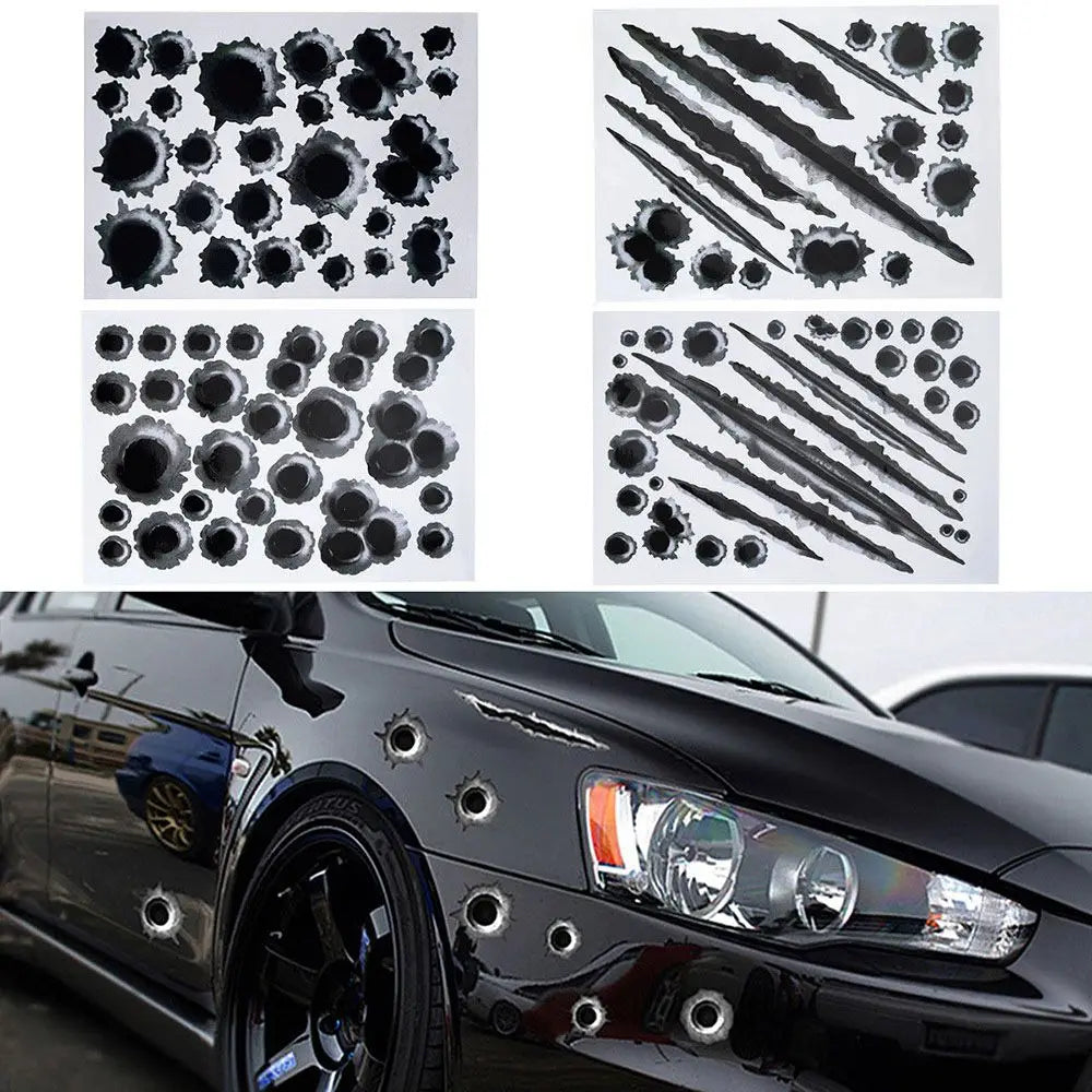 1Pcs Funny Car Stickers 3D Bullet Hole Car Side Stickers Car-Covers Motorcycle Scratch Realistic Bullet Hole Waterproof Stickers