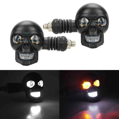 Motorcycle LED Dual Color Skull Fog Lights Auxiliary Headlights Waterproof Flasher Front Rear Turn Signal Indicator Lights