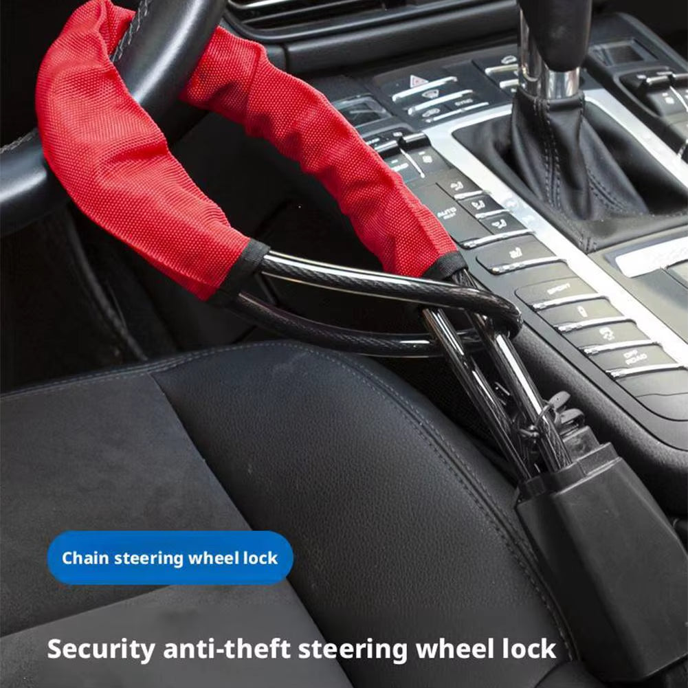 Car Steering Wheel Lock with Seat Belt Socket Steel Rope Universal Anti-Theft Locking Car Lock System