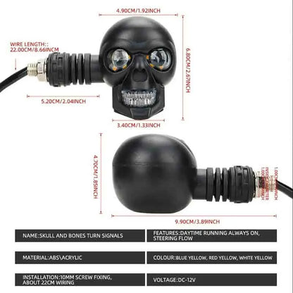 Motorcycle LED Dual Color Skull Fog Lights Auxiliary Headlights Waterproof Flasher Front Rear Turn Signal Indicator Lights