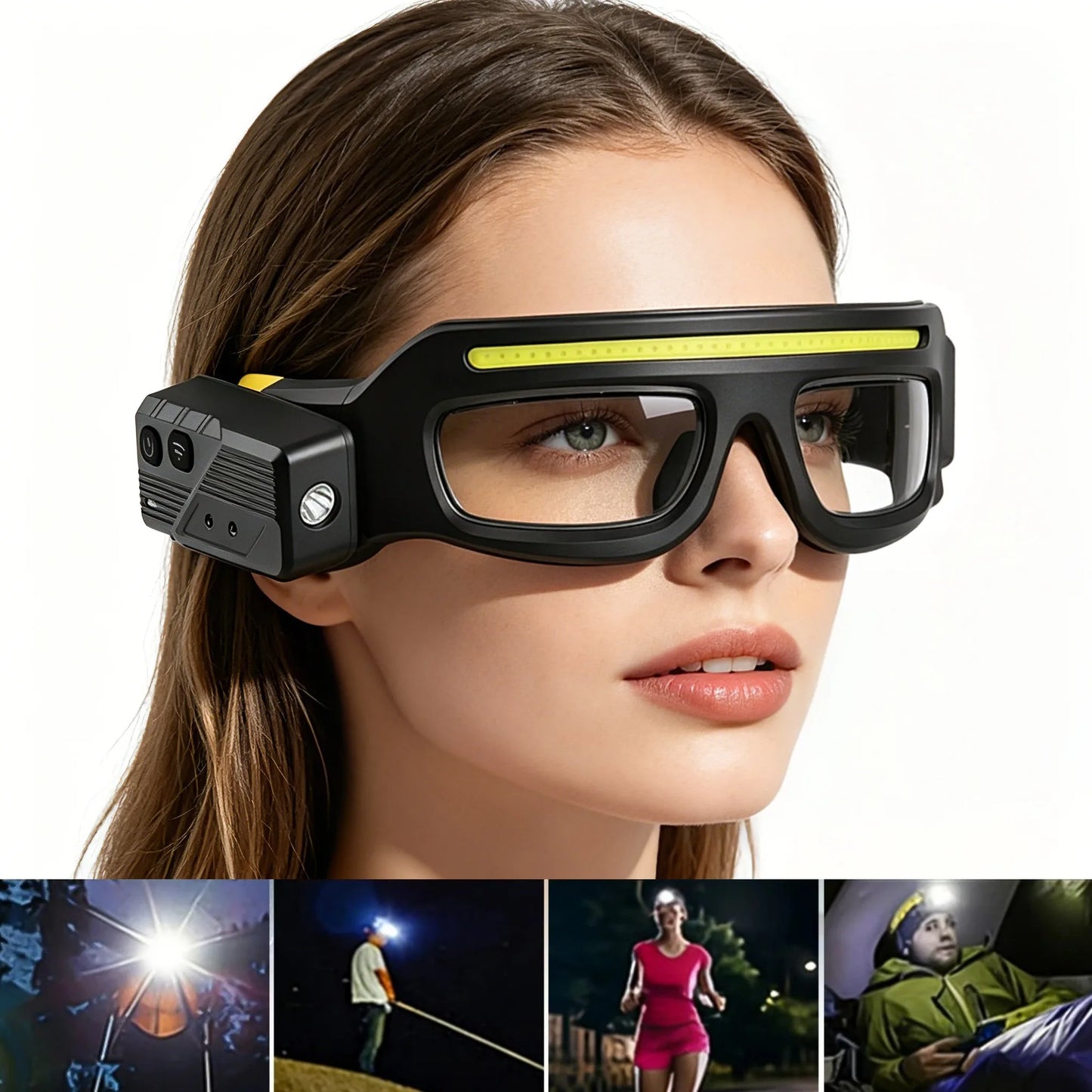 Rechargeable LED Glasses Headlight Glasses with Motion Sensor Touch Control 5 Modes TYPE-C Glasses for Running Camping Cycling