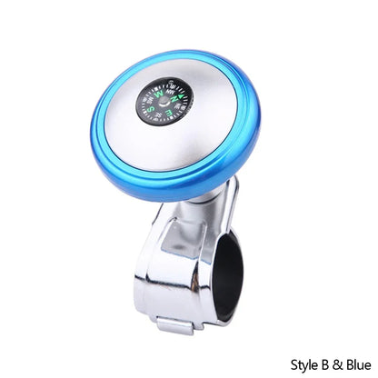 Steering Wheel Spinner Knob with Compass Universal 360 Degree Rotation Metal Power Handle Ball Booster for Car Vehicle Auto