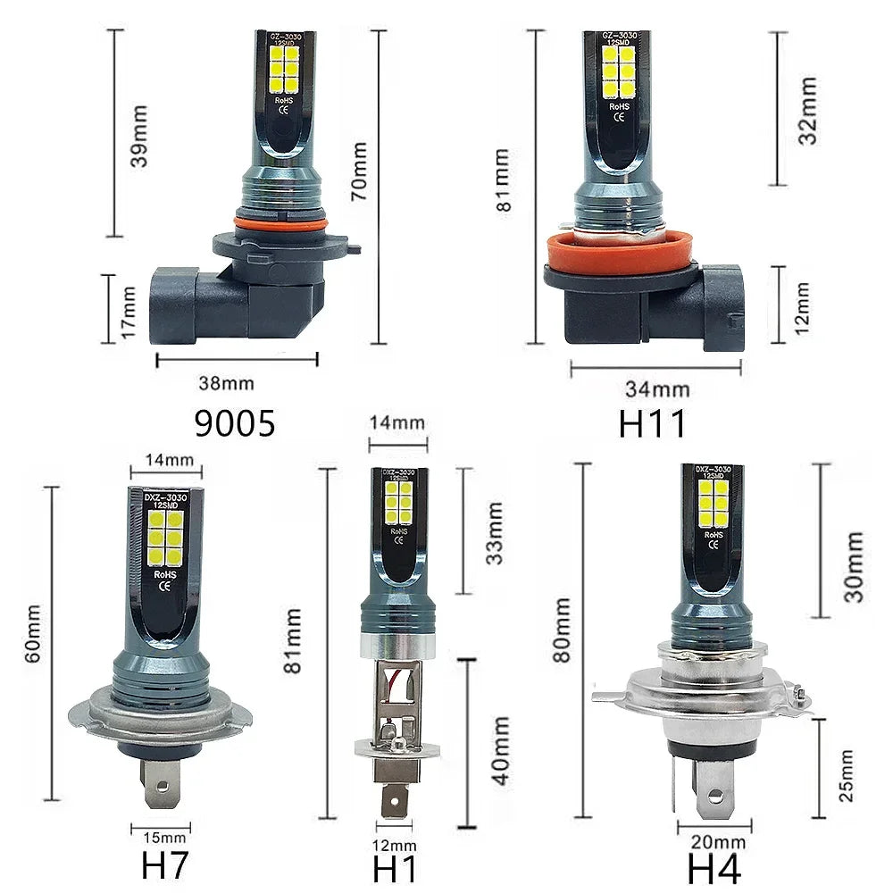 2Pcs H4 H7 LED Headlight H11 H8 H9 H10 H1 H3 Car Fog Light Bulbs 9005 9006 Auto Driving Running Lamps 12000LM 80W 12V