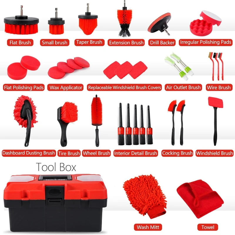35Pcscar Detailing Kit & Car Cleaning Kit – Windshield Tool, Long Wheel Brush & 2 Angled Brushes, 4 Polishing Pads &4 Wax Pads