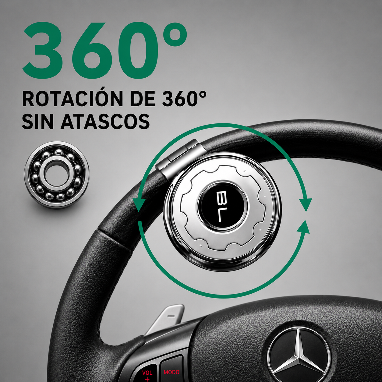 Steering Wheel Spinner – Steel Bearing, 5 Finishes (Black, Silver, Carbon Fiber, Chrome, Wood)
