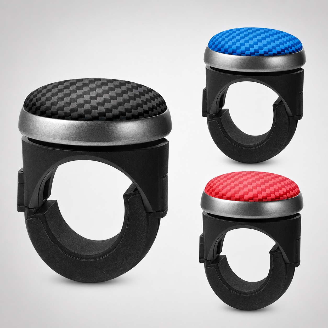 Steering Wheel Spinner – Carbon Fiber Texture, 3 Colors (Blue, Red, Black)