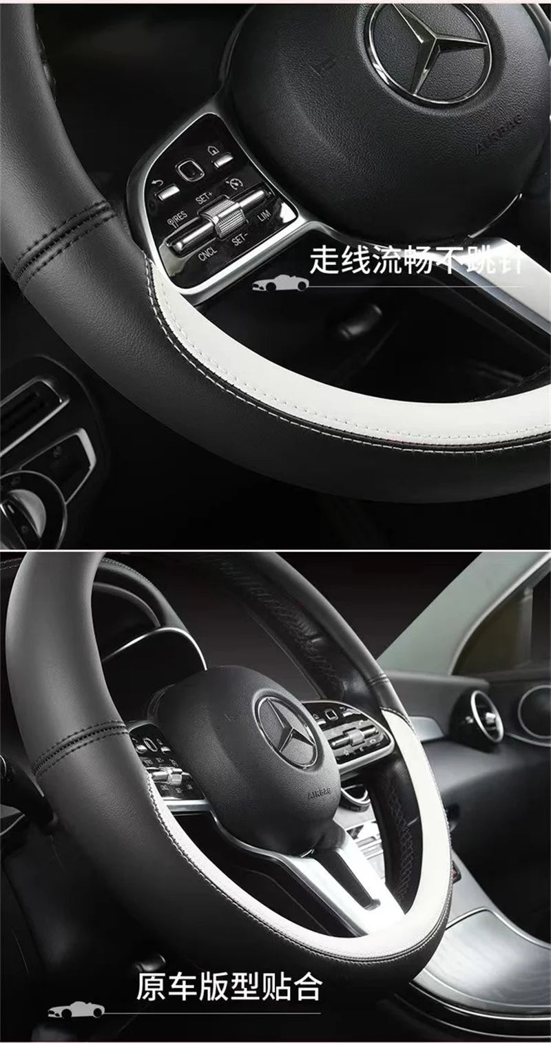 Genuine Leather Steering Wheel Cover | Anti-slip, Breathable – 37-38 cm
