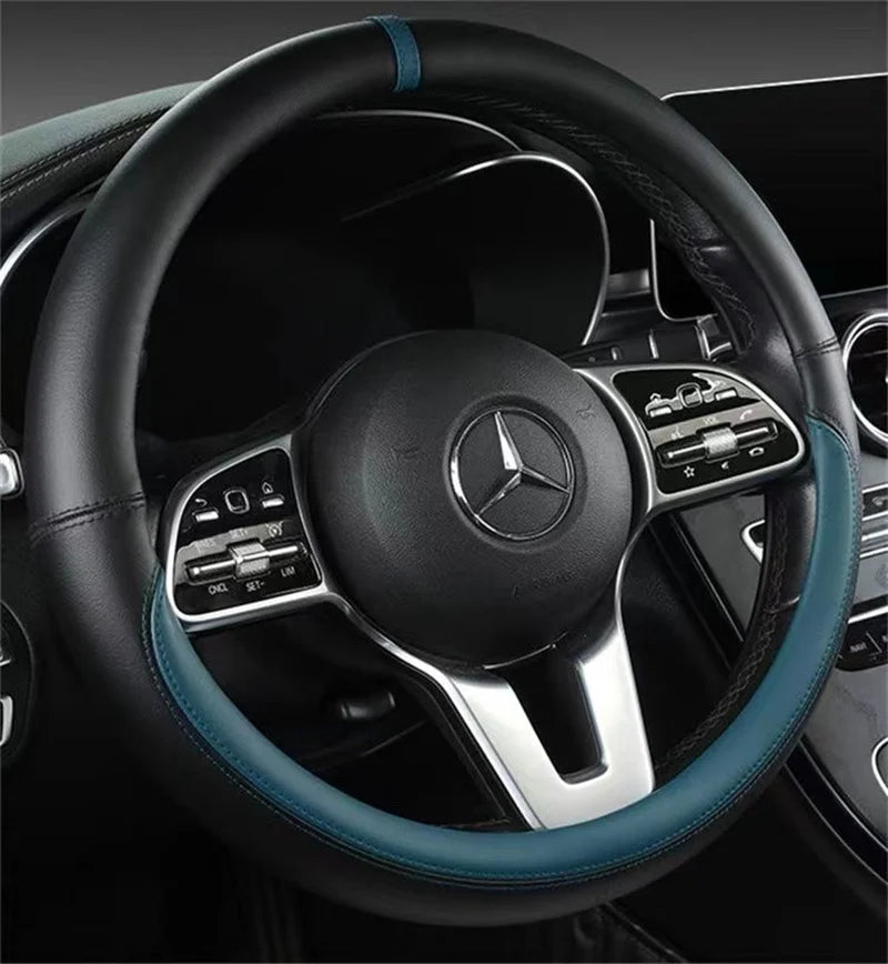 Genuine Leather Steering Wheel Cover | Anti-slip, Breathable – 37-38 cm
