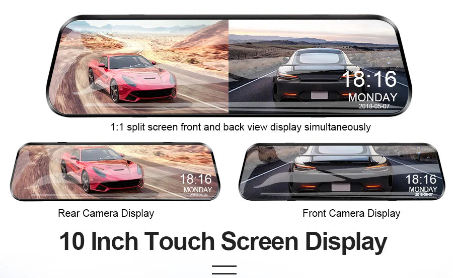 10" Dual 1080P DVR Camera Rearview Mirror | Front and Rear Recording