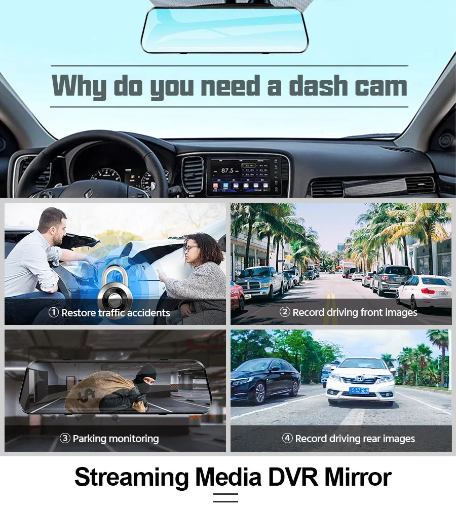 10" Dual 1080P DVR Camera Rearview Mirror | Front and Rear Recording