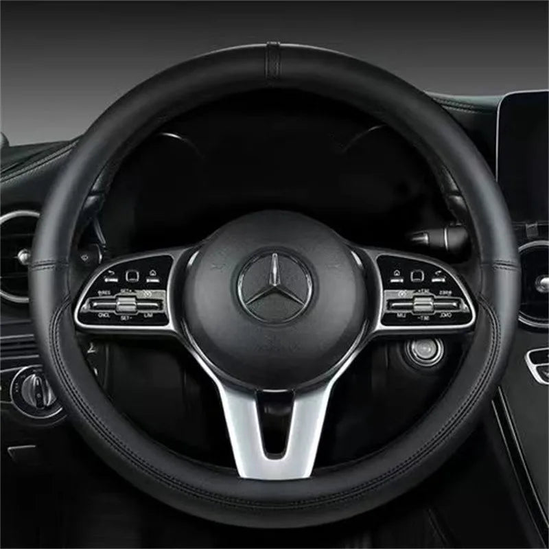 Genuine Leather Steering Wheel Cover | Anti-slip, Breathable – 37-38 cm