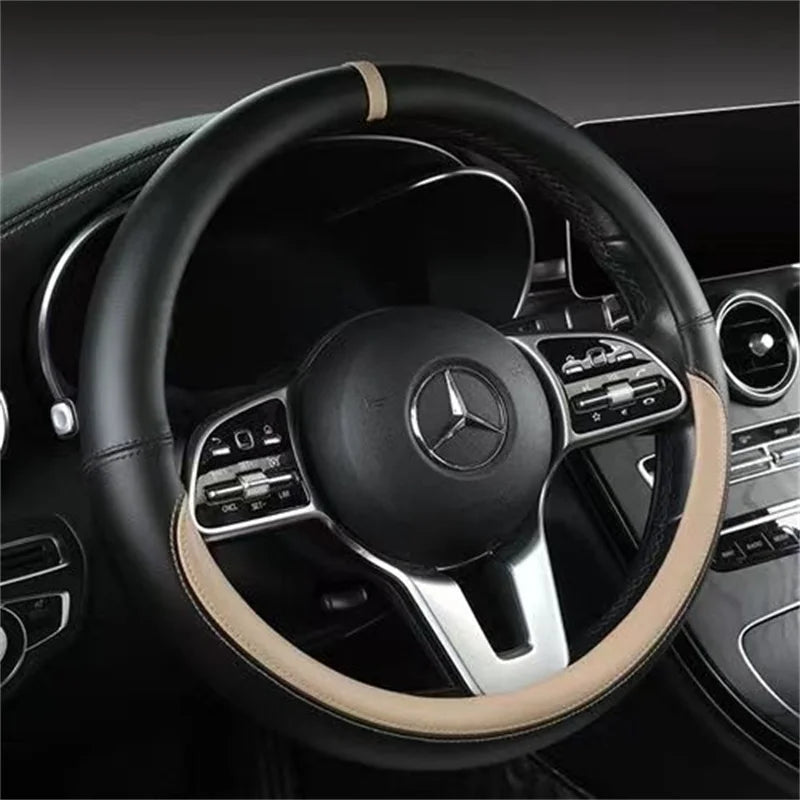 Genuine Leather Steering Wheel Cover | Anti-slip, Breathable – 37-38 cm