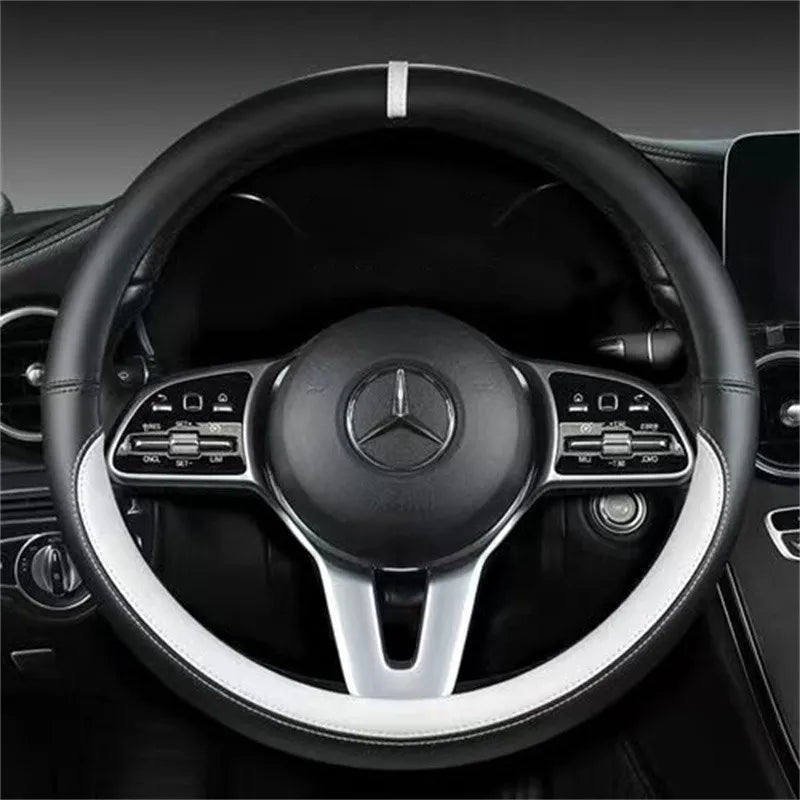 Genuine Leather Steering Wheel Cover | Anti-slip, Breathable – 37-38 cm