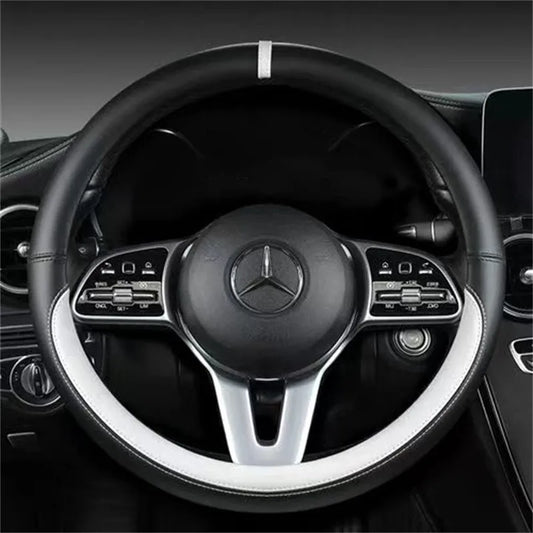 Genuine Leather Steering Wheel Cover | Anti-slip, Breathable – 37-38 cm