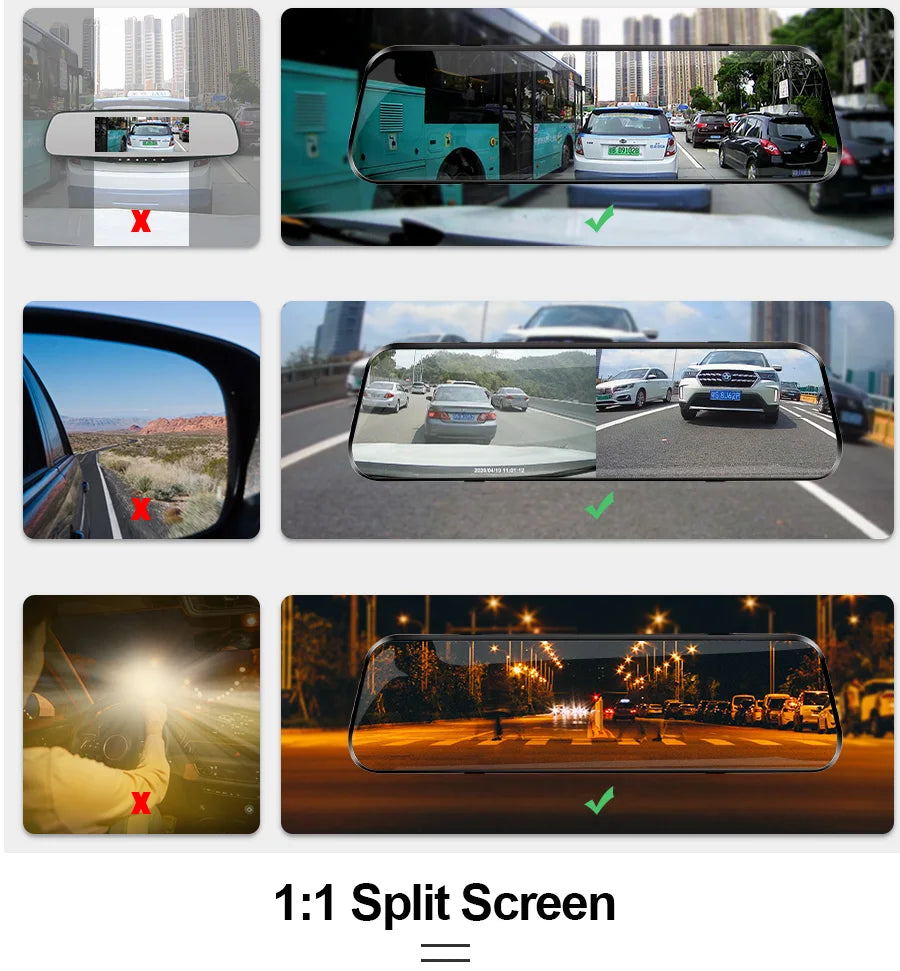 10" Dual 1080P DVR Camera Rearview Mirror | Front and Rear Recording