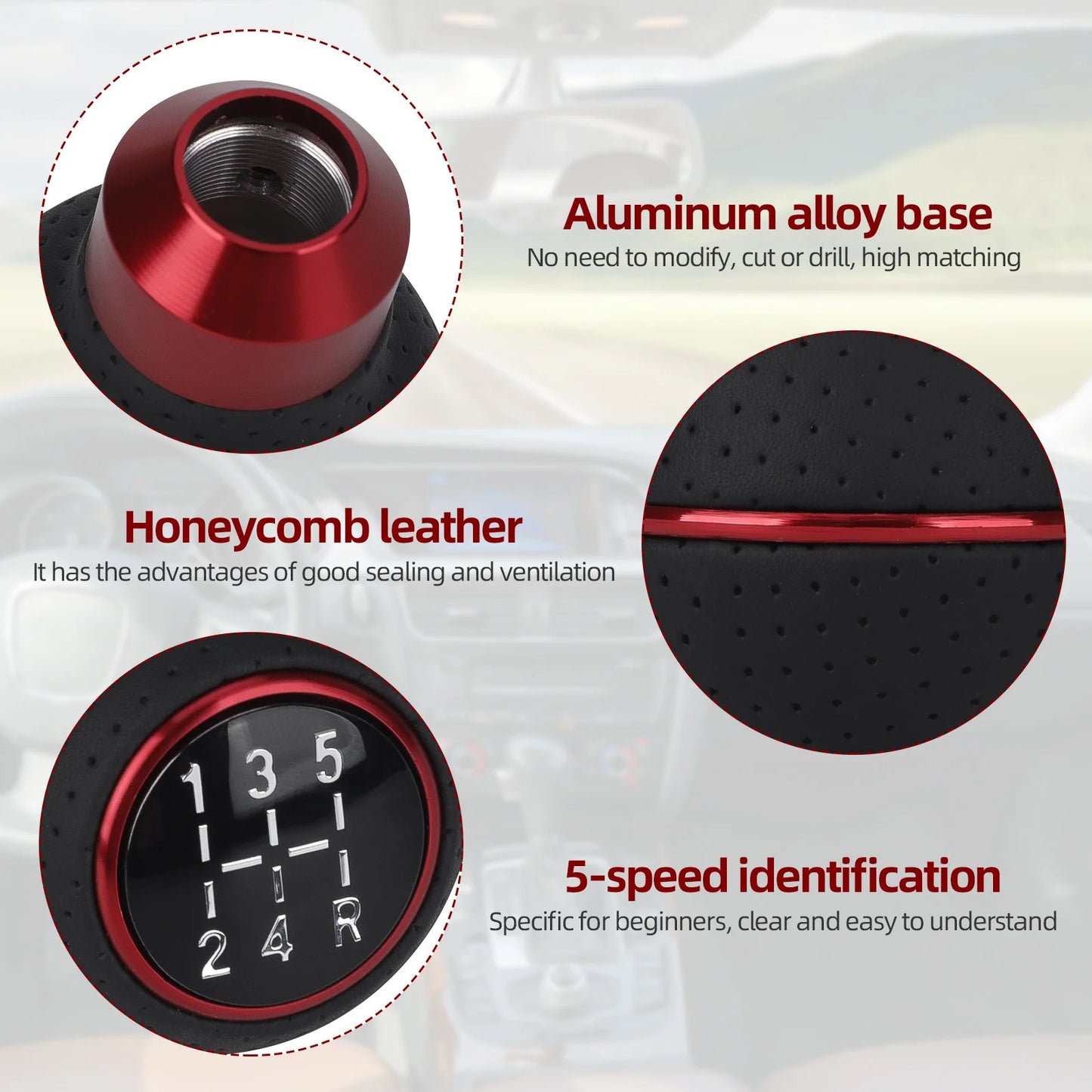Universal 5-Speed Gear Shift Knob – Aluminum and Leather