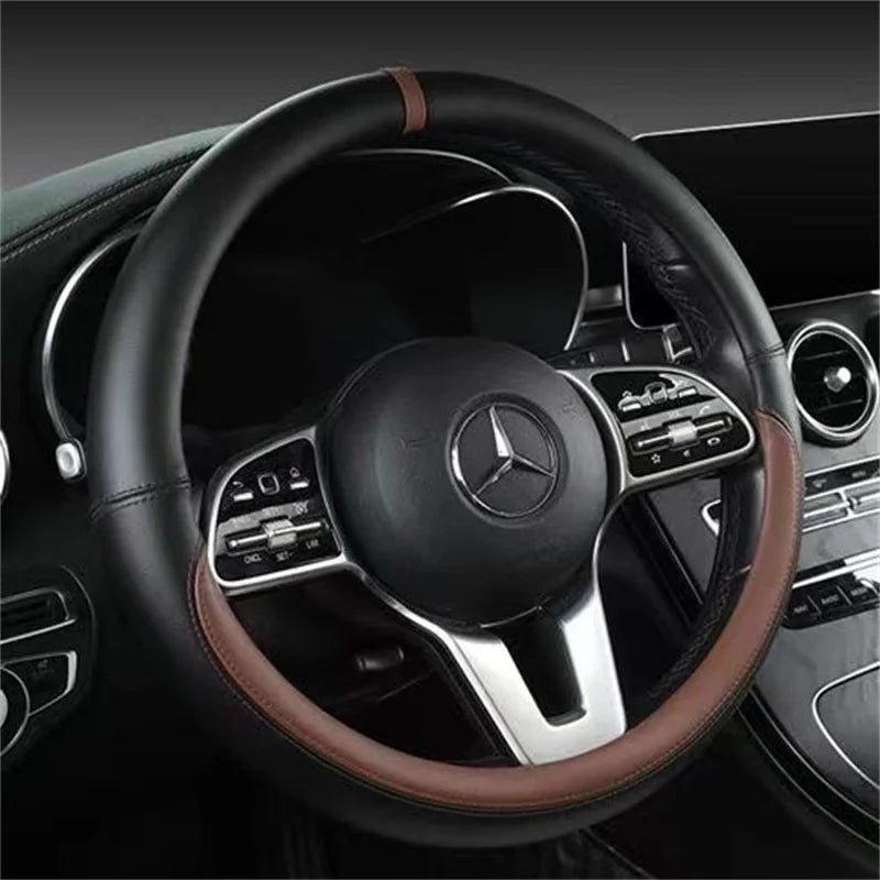 Genuine Leather Steering Wheel Cover | Anti-slip, Breathable – 37-38 cm