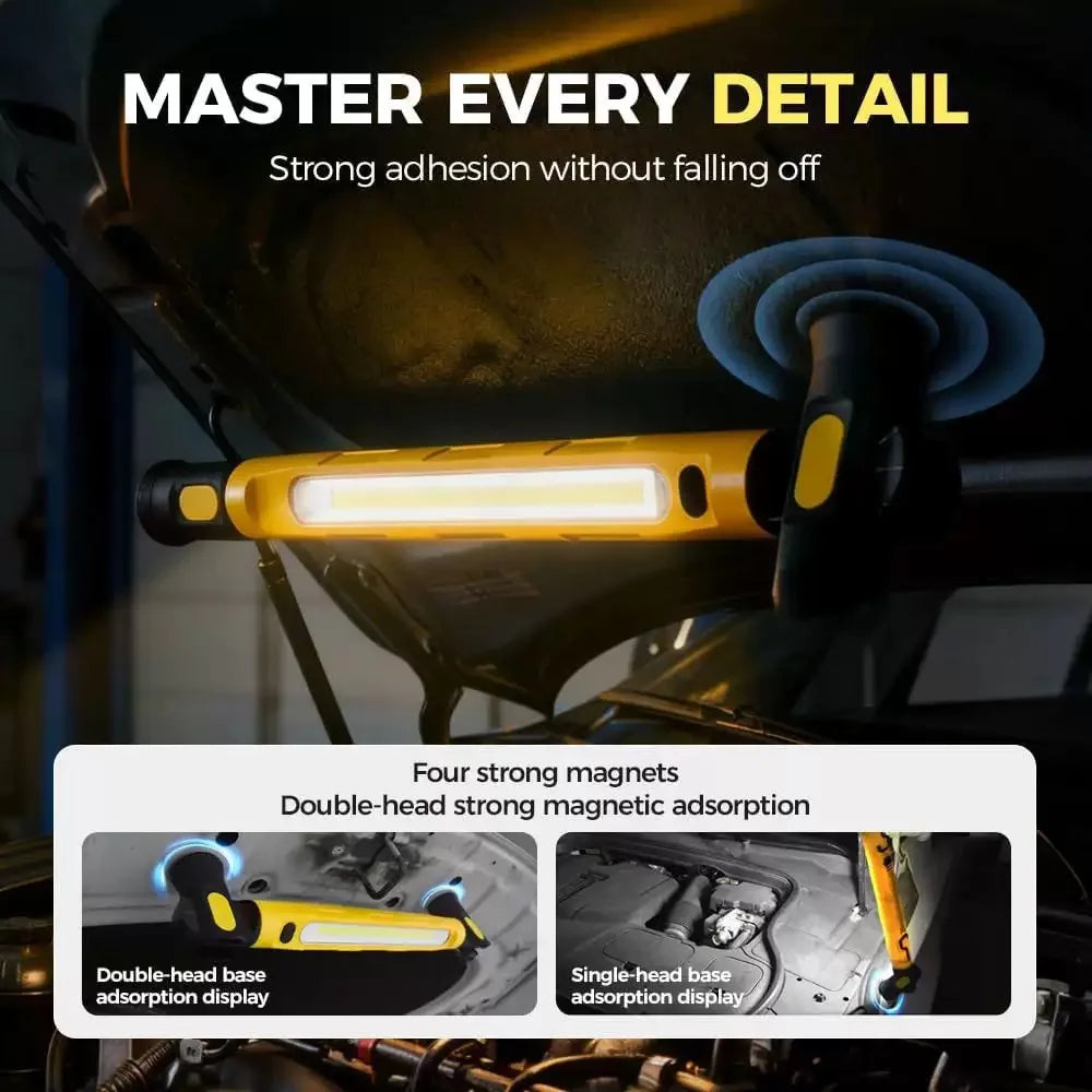 5200Mah Super Bright Work Light Rechargeable Magnetic Work Light with Hooks & Rotating Magnetic Base for Car Repairing Emergency