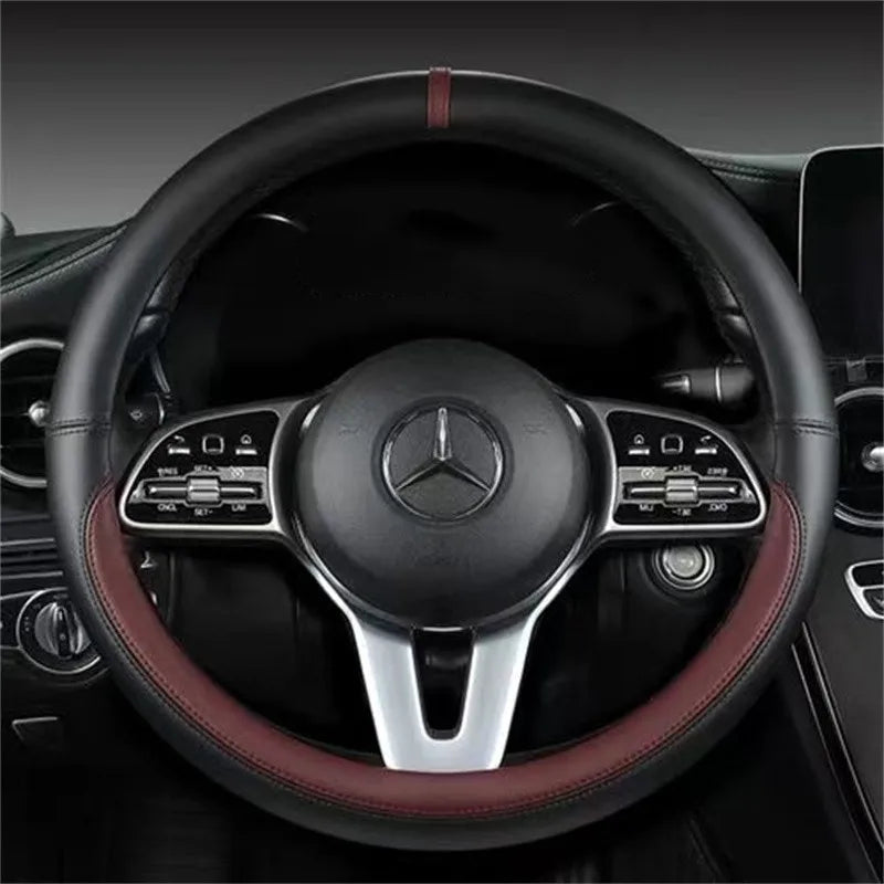 Genuine Leather Steering Wheel Cover | Anti-slip, Breathable – 37-38 cm