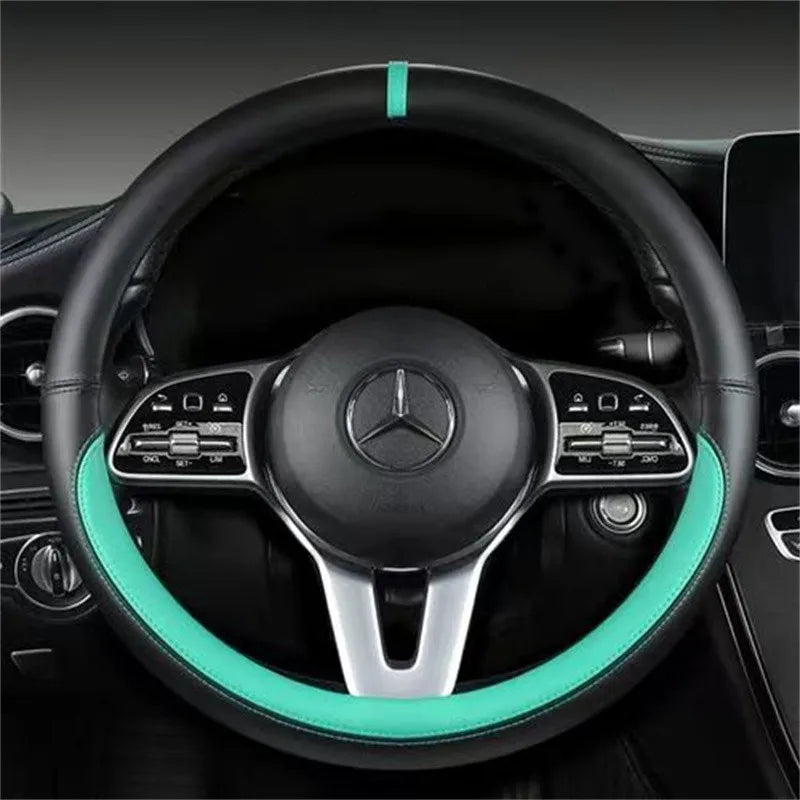 Genuine Leather Steering Wheel Cover | Anti-slip, Breathable – 37-38 cm